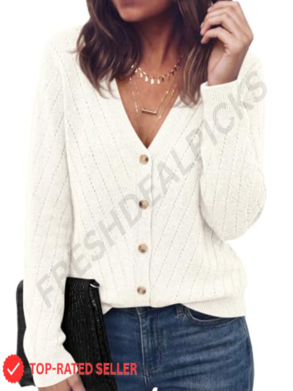 Cozy Button Front Cardigan Sweater V-Neck Knit Lightweight Long Sleeve
